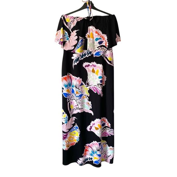 Trina Turk Seychelles Halter Maxi Dress size small Black Floral small medium - Picture 2 of 8